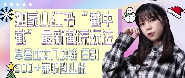 最新小红书截流玩法 独家截中截 单号成本几块钱 日引500+CY粉JZ粉-kf网创