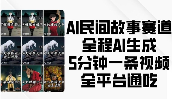 AI民间故事赛道，全程AI生成5分钟一条视频，全平台通吃-kf网创
