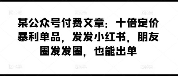 某公众号付费文章：十倍定价暴利单品，发发小红书，朋友圈发发圈，也能出单-kf网创