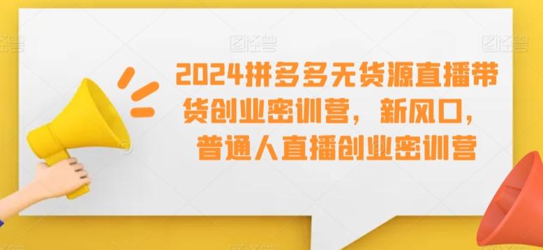 2024拼多多无货源直播带货创业密训营，新风口，普通人直播创业密训营-kf网创