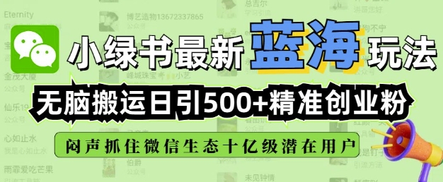 小绿书无脑搬运引流，全自动日引500精准创业粉，微信生态内又一个闷声发财的机会-kf网创