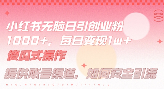 小红书无脑每日引流创业粉500+，小白每天只花半小时，躺赚长尾收益【揭秘】-kf网创