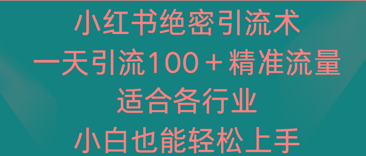 小红书绝密引流术，一天引流100＋精准流量，适合各个行业，小白也能轻松上手-kf网创