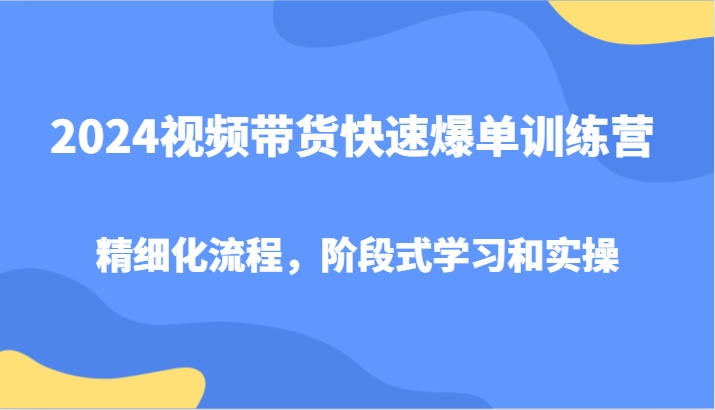 2024视频带货快速爆单训练营，精细化流程，阶段式学习和实操-kf网创