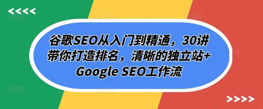 谷歌SEO从入门到精通，30讲带你打造排名，清晰的独立站+Google SEO工作流-kf网创