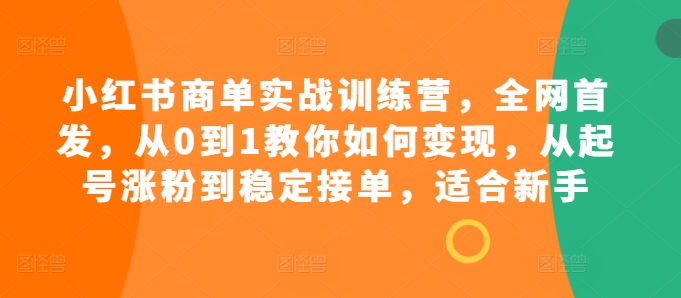 小红书商单实战训练营，全网首发，从0到1教你如何变现，从起号涨粉到稳定接单，适合新手-kf网创