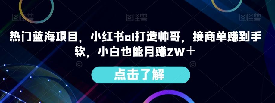 热门蓝海项目，小红书ai打造帅哥，接商单赚到手软，小白也能月赚2W＋-kf网创