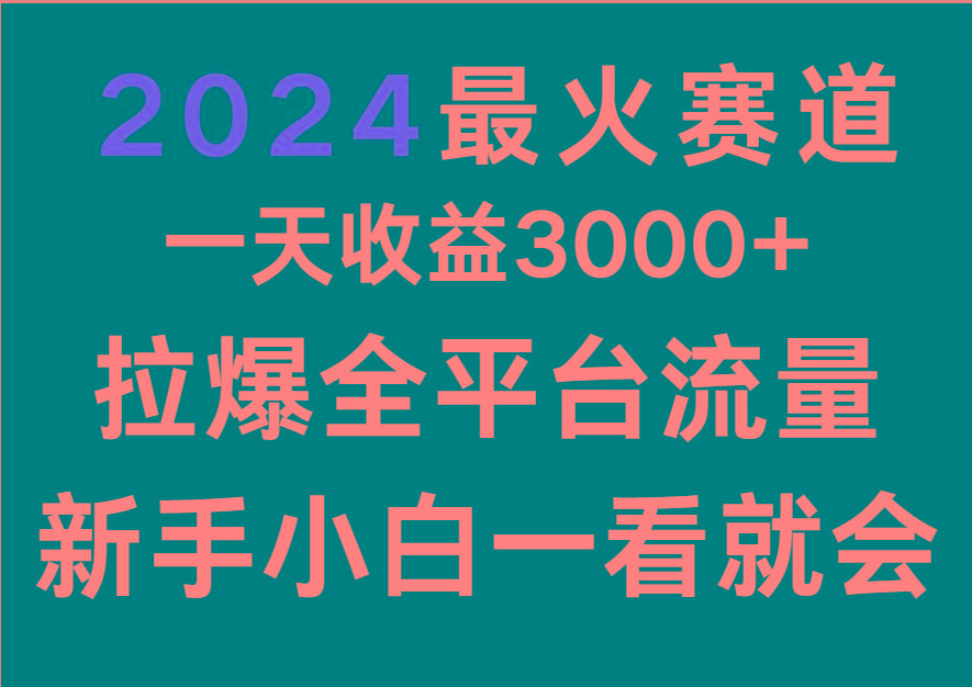 2024最火赛道，一天收一3000+.拉爆全平台流量，新手小白一看就会-kf网创
