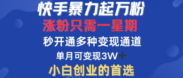 快手暴力起万粉，涨粉只需一星期，多种变现模式，直接秒开万合，单月变现过W【揭秘】-kf网创
