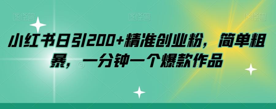 小红书日引200+精准创业粉，简单粗暴，一分钟一个爆款作品【揭秘】-kf网创