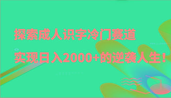 探索成人识字冷门赛道，实现日入2000+的逆袭人生！-kf网创