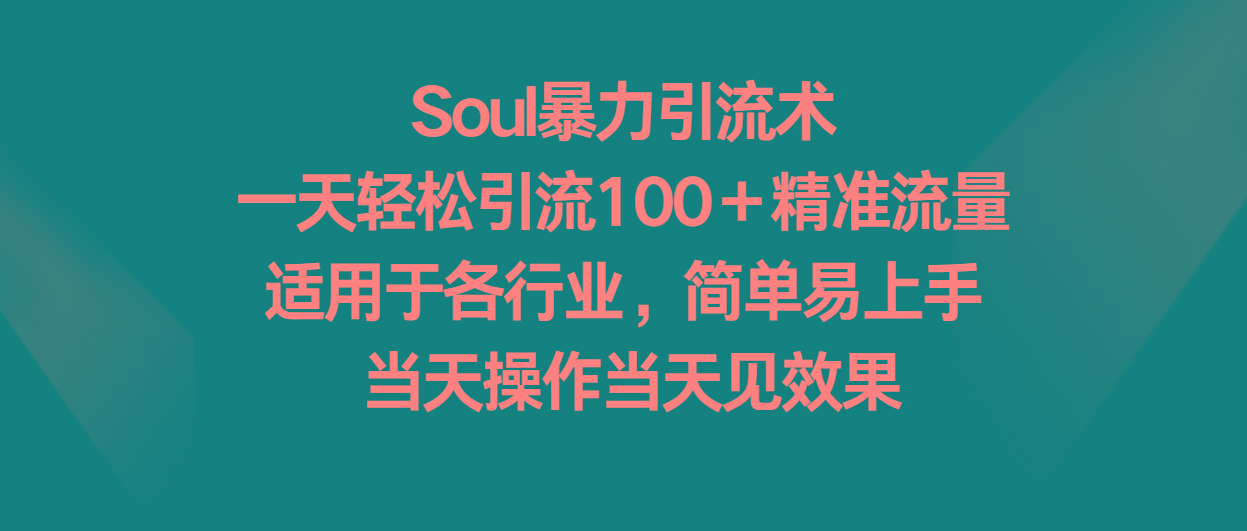 Soul暴力引流术，一天轻松引流100＋精准流量，适用于各行业，简单易上手！-kf网创