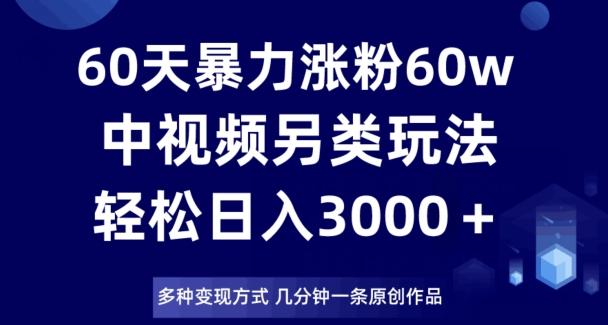 60天暴力涨粉60W，中视频另类玩法，日入3000＋，几分钟一条原创作品多种变现方式-kf网创