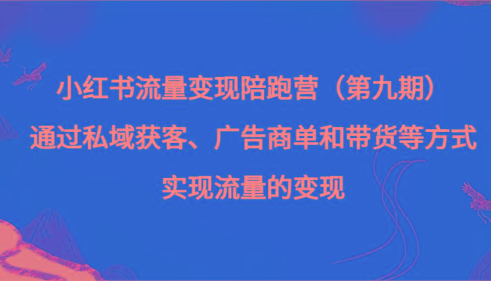 小红书流量变现陪跑营（第九期）通过私域获客、广告商单和带货等方式实现流量变现-kf网创