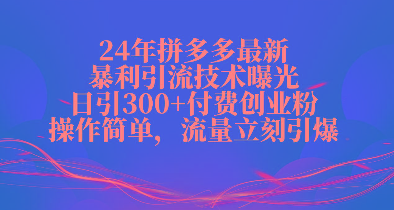 24年拼多多最新暴利引流技术曝光，日引300+付费创业粉，操作简单，流量...-kf网创