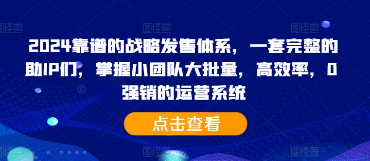 2024靠谱的战略发售体系，一套完整的助IP们，掌握小团队大批量，高效率，0 强销的运营系统-kf网创