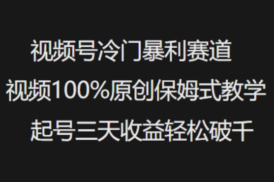 视频号冷门暴利赛道视频100%原创保姆式教学起号三天收益轻松破千-kf网创