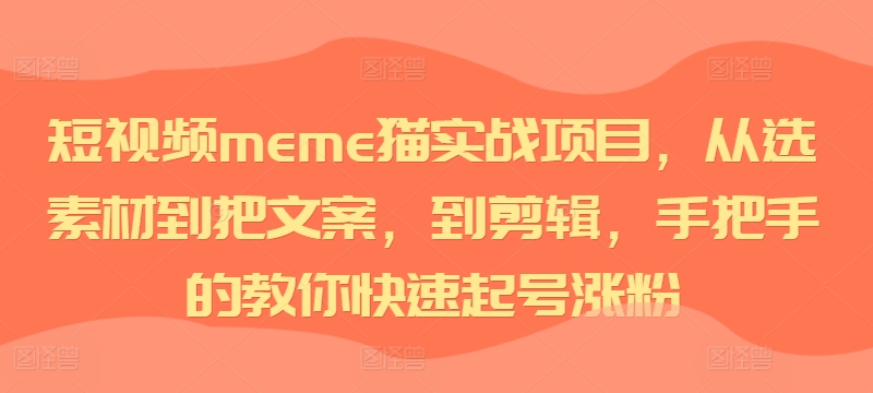短视频meme猫实战项目，从选素材到把文案，到剪辑，手把手的教你快速起号涨粉-kf网创