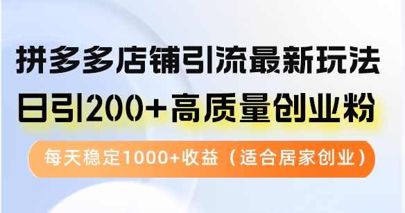 拼多多店铺引流最新玩法，日引200+高质量创业粉，每天稳定1000+收益(...-kf网创