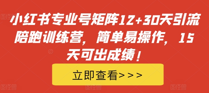 小红书专业号矩阵12+30天引流陪跑训练营，简单易操作，15天可出成绩!-kf网创