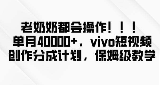 老奶奶都会操作，新平台无脑操作，单月40000+，vivo短视频创作分成计划【揭秘】-kf网创