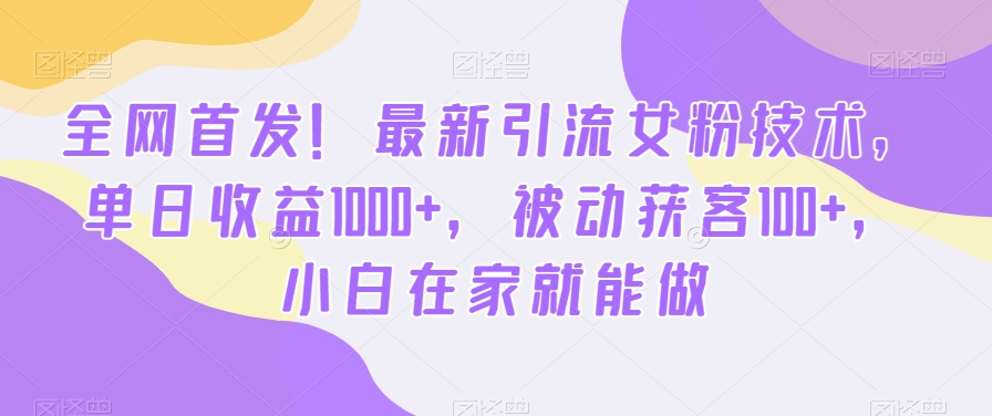 全网首发！最新引流女粉技术，单日收益1000+，被动获客100+，小白在家就能做【揭秘】-kf网创