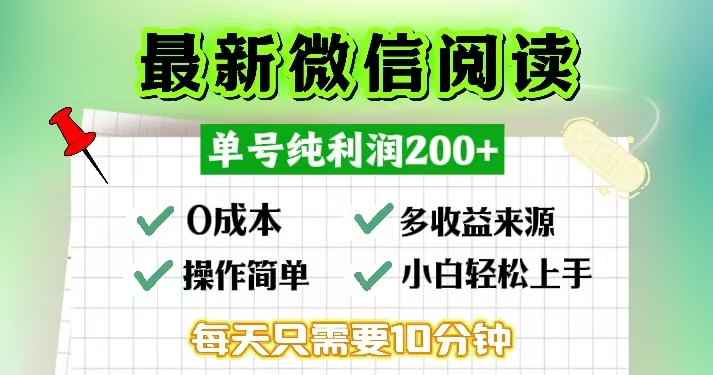 微信阅读最新玩法，每天十分钟，单号一天200+，简单0零成本，当日提现-kf网创