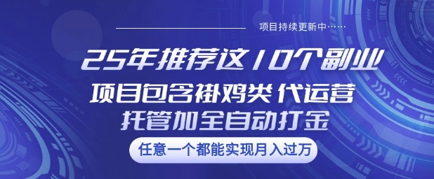 25年推荐这10个副业项目包含褂鸡类、代运营托管类、全自动打金类【揭秘】-kf网创