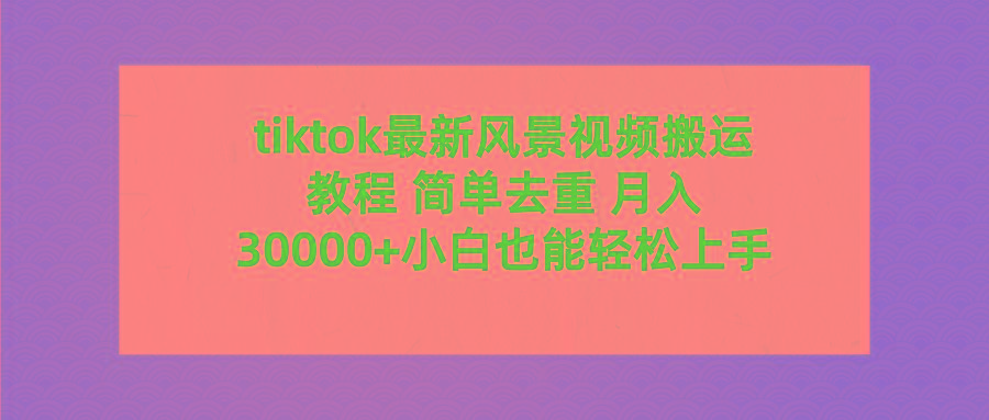 (9804期)tiktok最新风景视频搬运教程 简单去重 月入30000+附全套工具-kf网创