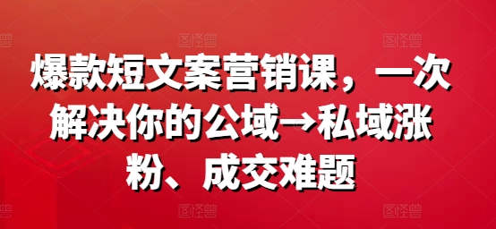 爆款短文案营销课，一次解决你的公域→私域涨粉、成交难题-kf网创