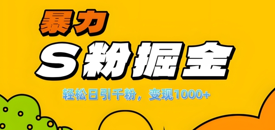 单人单机日引千粉，变现1k+，S粉流量掘金计划攻略【揭秘】-kf网创