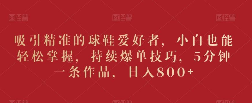 吸引精准的球鞋爱好者，小白也能轻松掌握，持续爆单技巧，5分钟一条作品，日入800+【揭秘】-kf网创