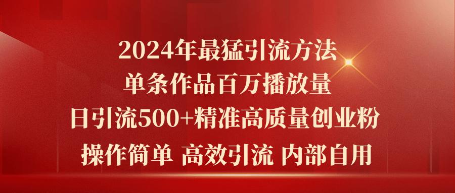 2024年最猛暴力引流方法，单条作品百万播放 单日引流500+高质量精准创业粉-kf网创
