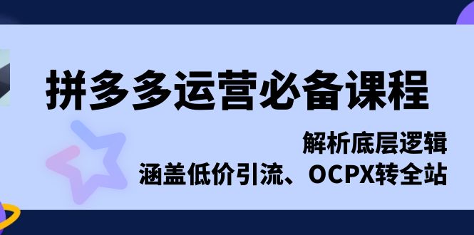 拼多多运营必备课程，解析底层逻辑，涵盖低价引流、OCPX转全站-kf网创