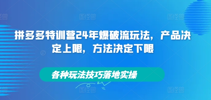拼多多特训营24年爆破流玩法，产品决定上限，方法决定下限，各种玩法技巧落地实操-kf网创