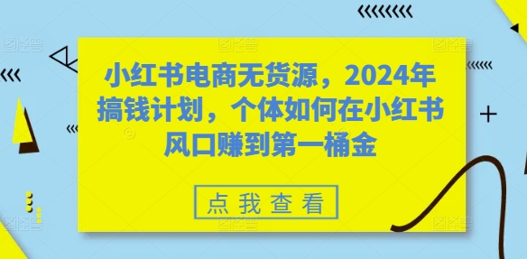 小红书电商无货源，2024年搞钱计划，个体如何在小红书风口赚到第一桶金-kf网创