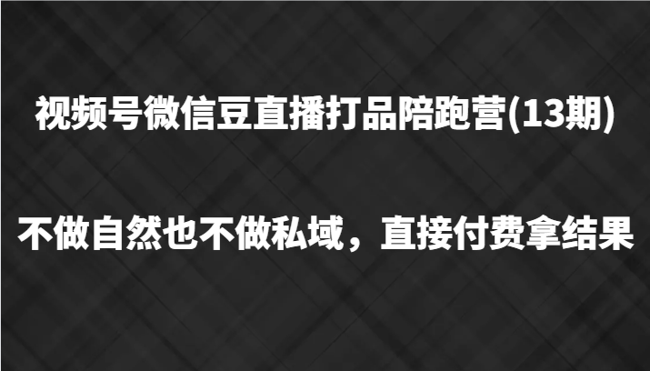 视频号微信豆直播打品陪跑(13期)，不做不自然流不做私域，直接付费拿结果-kf网创