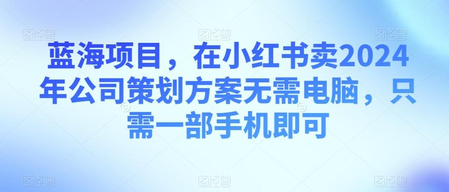 蓝海项目，在小红书卖2024年公司策划方案无需电脑，只需一部手机即可-kf网创