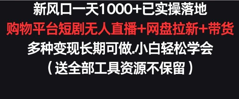 新风口一天1000+已实操落地购物平台短剧无人直播+网盘拉新+带货多种变现长期可做【揭秘】-kf网创