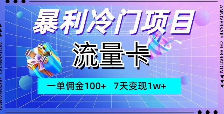 暴利冷门项目，流量卡，一单佣金100+，7天变现1w+-kf网创