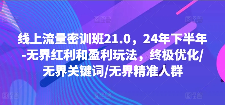 线上流量密训班21.0，24年下半年-无界红利和盈利玩法，终极优化/无界关键词/无界精准人群-kf网创