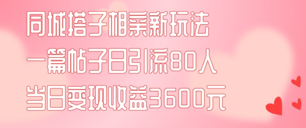 同城搭子相亲新玩法一篇帖子引流80人当日变现3600元(项目教程+实操教程)【揭秘】-kf网创