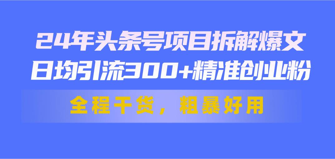 24年头条号项目拆解爆文，日均引流300+精准创业粉，全程干货，粗暴好用-kf网创