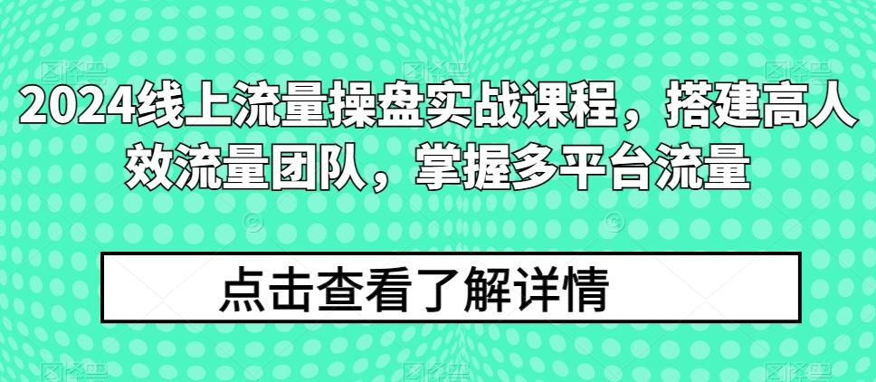2024线上流量操盘实战课程，搭建高人效流量团队，掌握多平台流量-kf网创