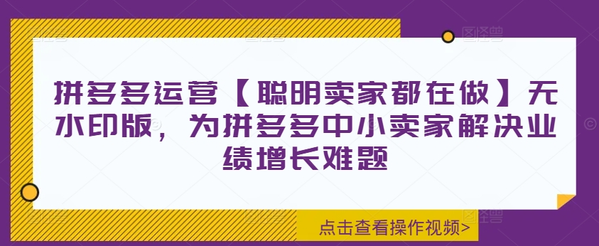 拼多多运营【聪明卖家都在做】无水印版，为拼多多中小卖家解决业绩增长难题-kf网创
