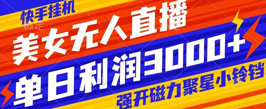 快手挂机，美女无人直播，强开磁力聚星小铃铛，日入3000+-kf网创