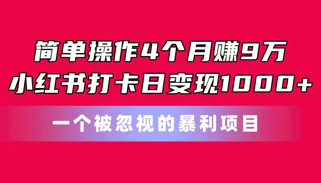 简单操作4个月赚9万！小红书打卡日变现1000+！一个被忽视的暴力项目-kf网创