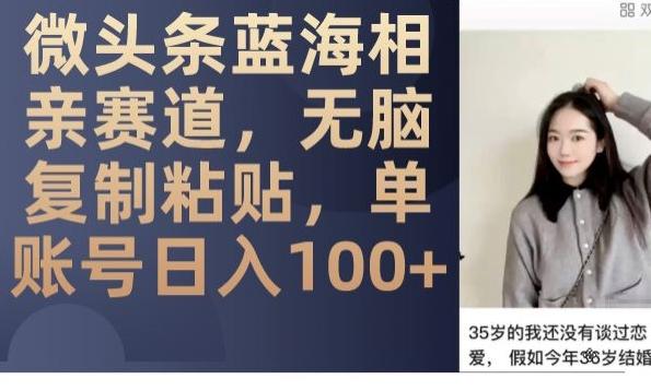 微头条蓝海相亲赛道，无脑复制粘贴，单账号日入100+-kf网创