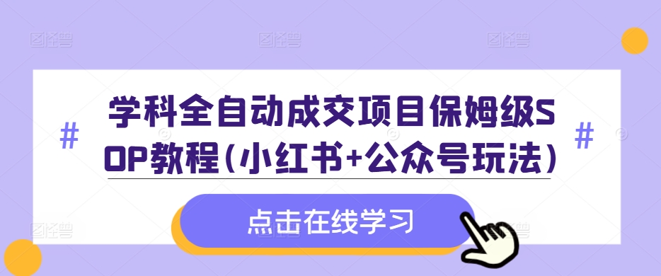 学科全自动成交项目保姆级SOP教程(小红书+公众号玩法)含资料-kf网创