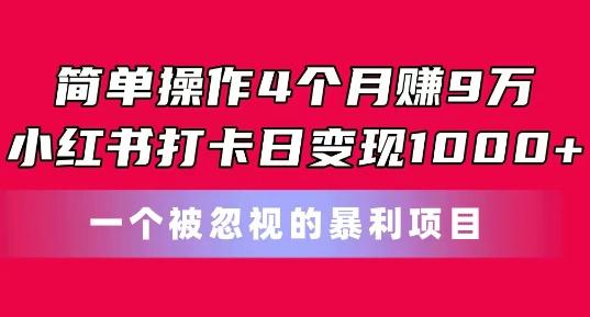 简单操作4个月赚9w，小红书打卡日变现1k，一个被忽视的暴力项目【揭秘】-kf网创